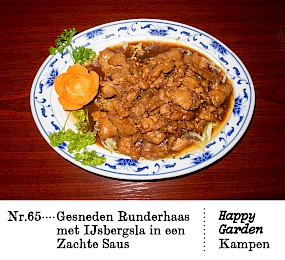 Nr. 65Gesneden Runderhaas met IJsbergsla in een zachte saus Happy Garden,Kampen